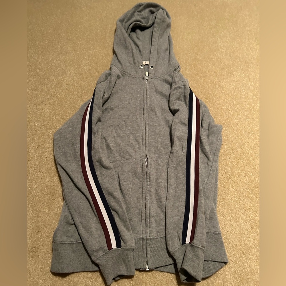 Garage Retro Striped Grey Zip Up Hooded Sweatshirt